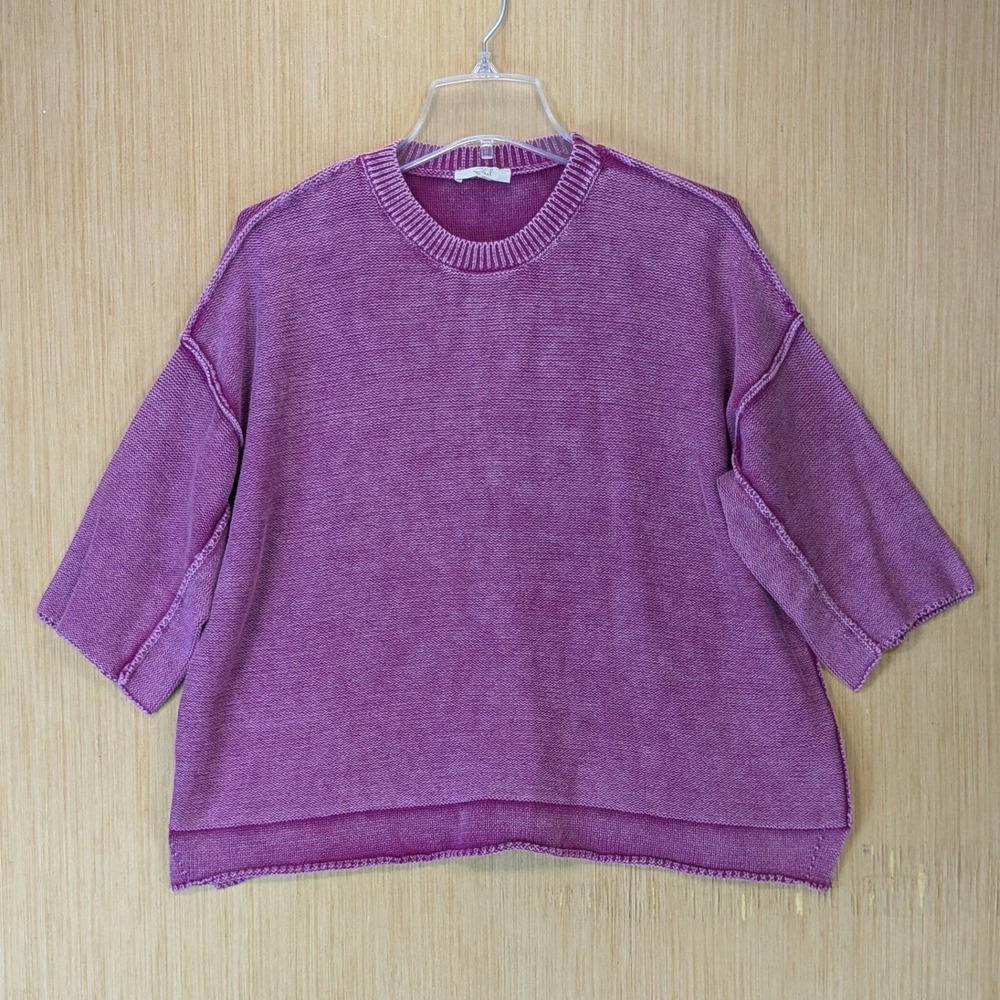 Easel Womens Boho Boxy Oversized Cotton Knit Sweater Size S Purple Acid Wash